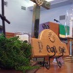 Picture of Peace sign on altar table with communion set